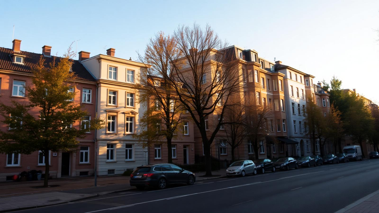 Classic Berlin Altbau street at golden hour